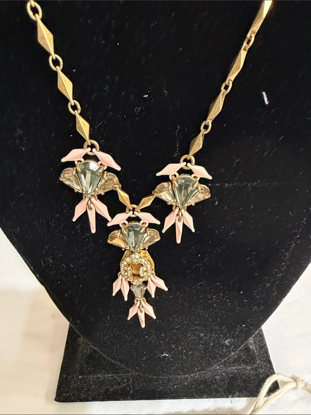 J. Crew Gold Necklace with Pink Accent Floral Drops and Matching Earrings